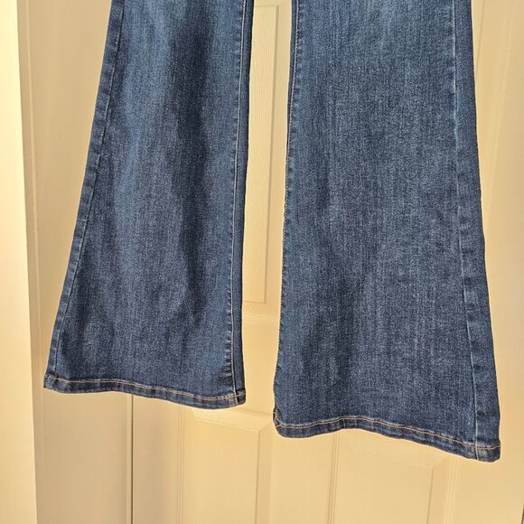Free People We The Jayde High Waisted Western Boho Dark Wash Blue Flare Jeans 28 - Picture 6 of 13